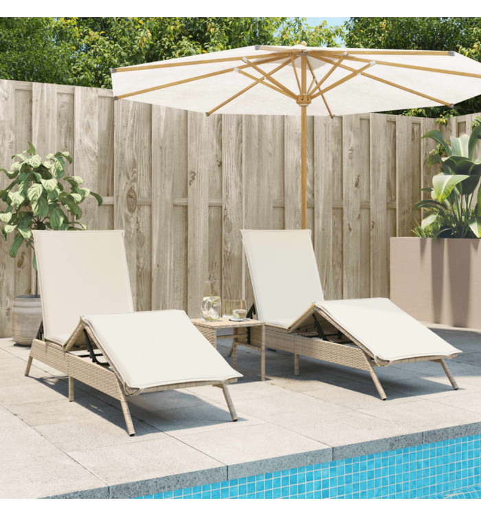 Chaises longues avec coussins lot de 2 beige résine tressée | Mobilier & Déco