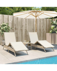 Chaises longues avec coussins lot de 2 beige résine tressée | Mobilier & Déco