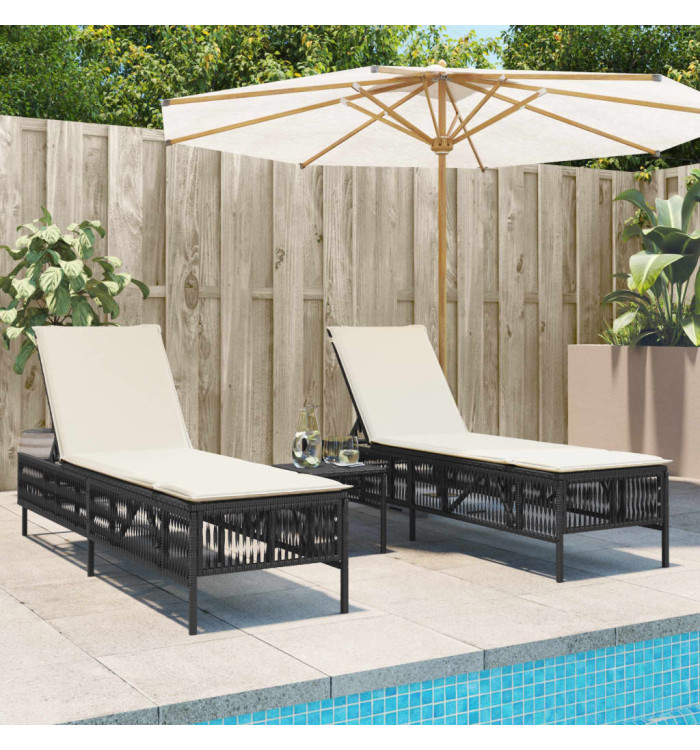 Chaises longues avec coussins lot de 2 noir résine tressée | Mobilier & Déco