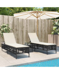 Chaises longues avec coussins lot de 2 noir résine tressée | Mobilier & Déco