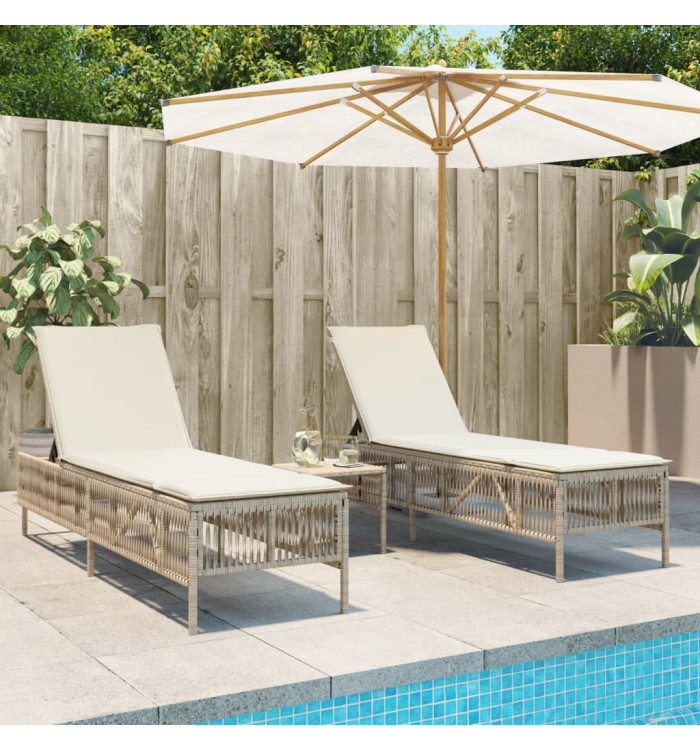 Chaises longues lot de 2 avec table beige résine tressée | Mobilier & Déco