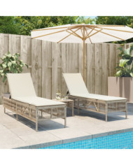 Chaises longues lot de 2 avec table beige résine tressée | Mobilier & Déco