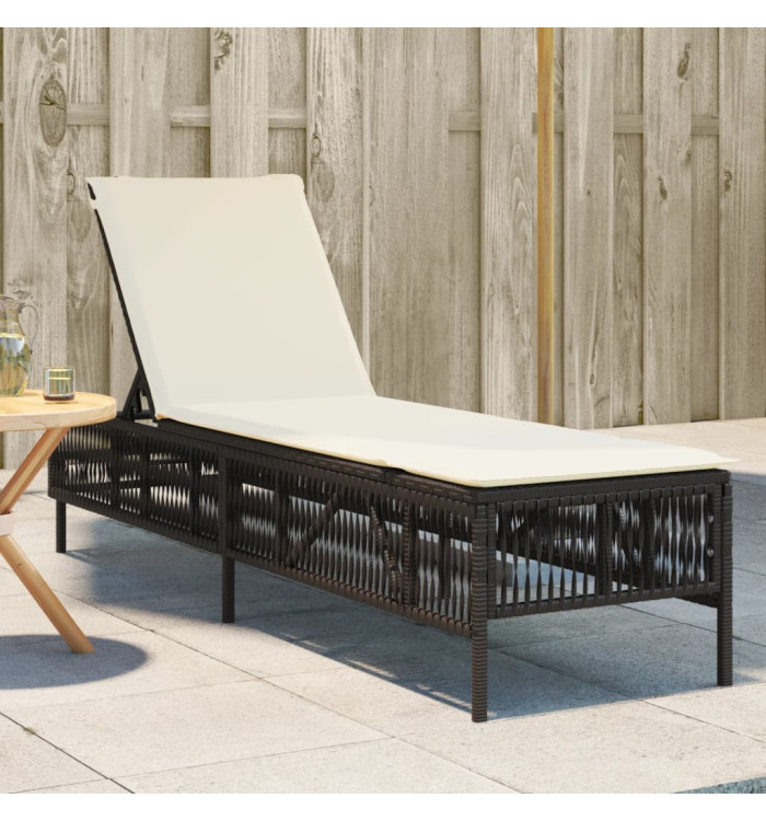 Chaise longue avec coussin marron résine tressée | Mobilier & Déco