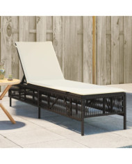 Chaise longue avec coussin marron résine tressée | Mobilier & Déco