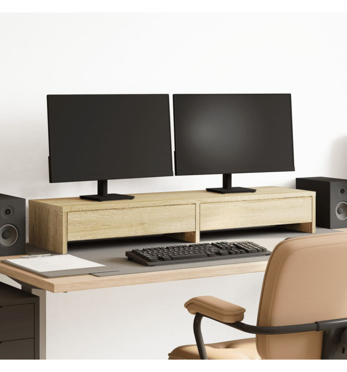 Support de moniteur avec tiroirs chêne sonoma bois d'ingénierie | Mobilier & Déco