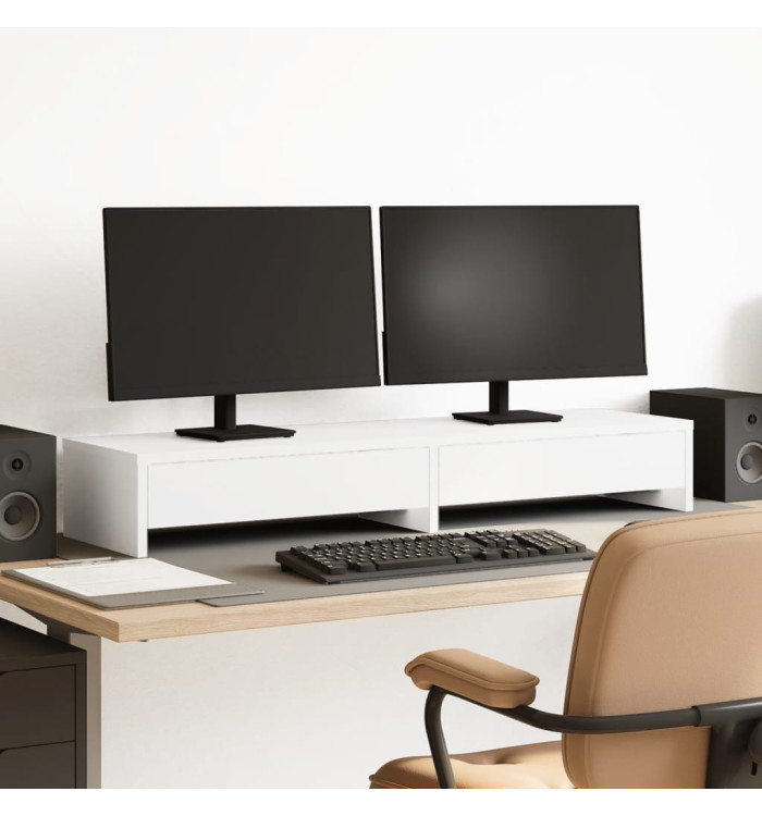 Support de moniteur avec tiroirs blanc bois d'ingénierie | Mobilier & Déco
