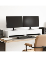 Support de moniteur avec tiroirs blanc bois d'ingénierie | Mobilier & Déco