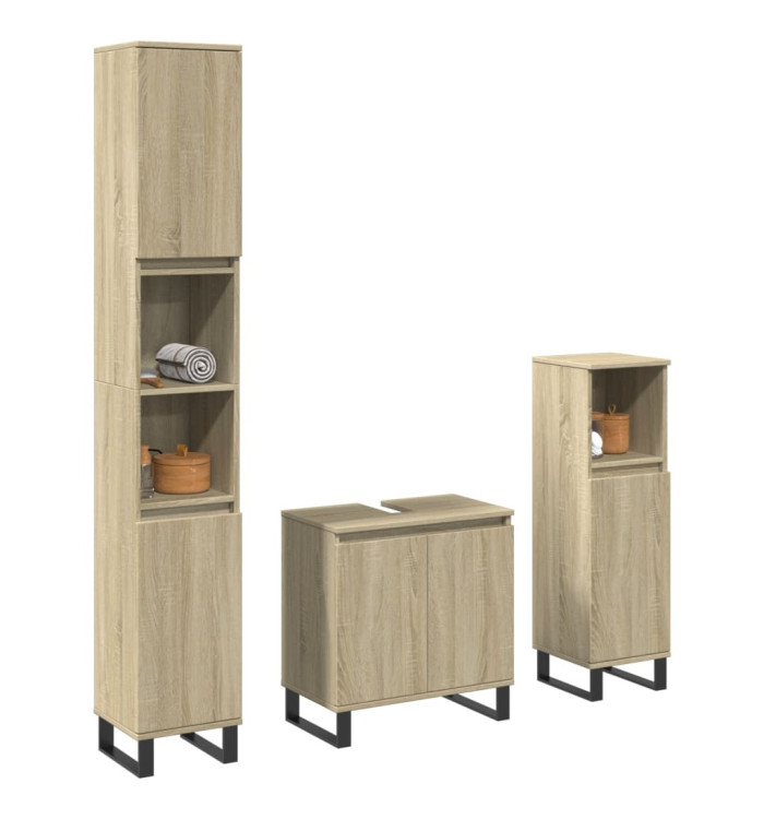 Ensemble de meubles de salle de bain 3 pcs chêne sonoma | Mobilier & Déco