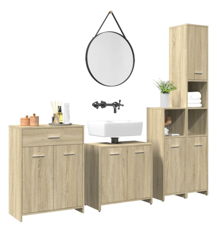 Ensemble de meubles de salle de bain 4 pcs chêne sonoma | Mobilier & Déco
