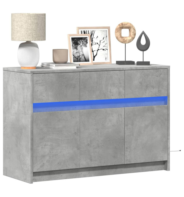 Meuble TV avec LED gris béton 91x34x61 cm bois d'ingénierie | Mobilier & Déco