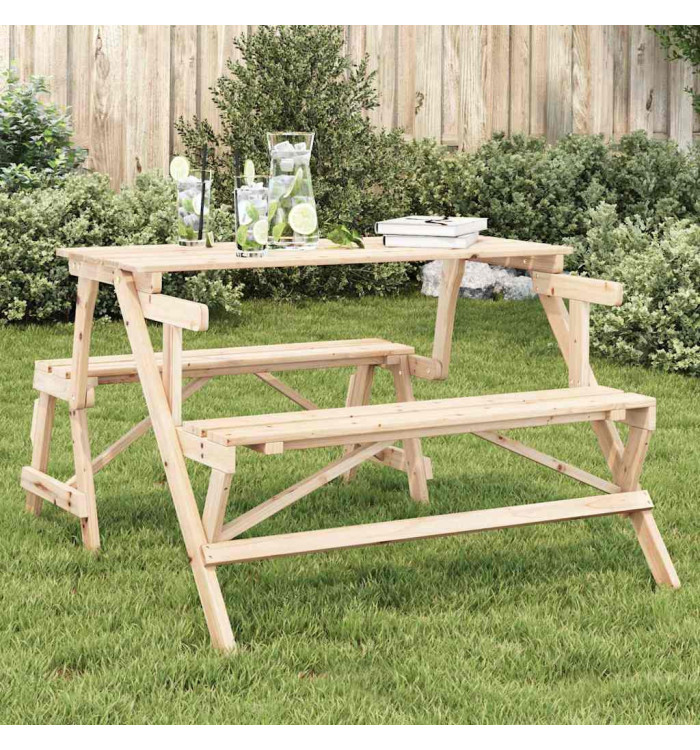 Table de pique-nique avec bancs sapin massif 2 en 1 convertible | Mobilier & Déco