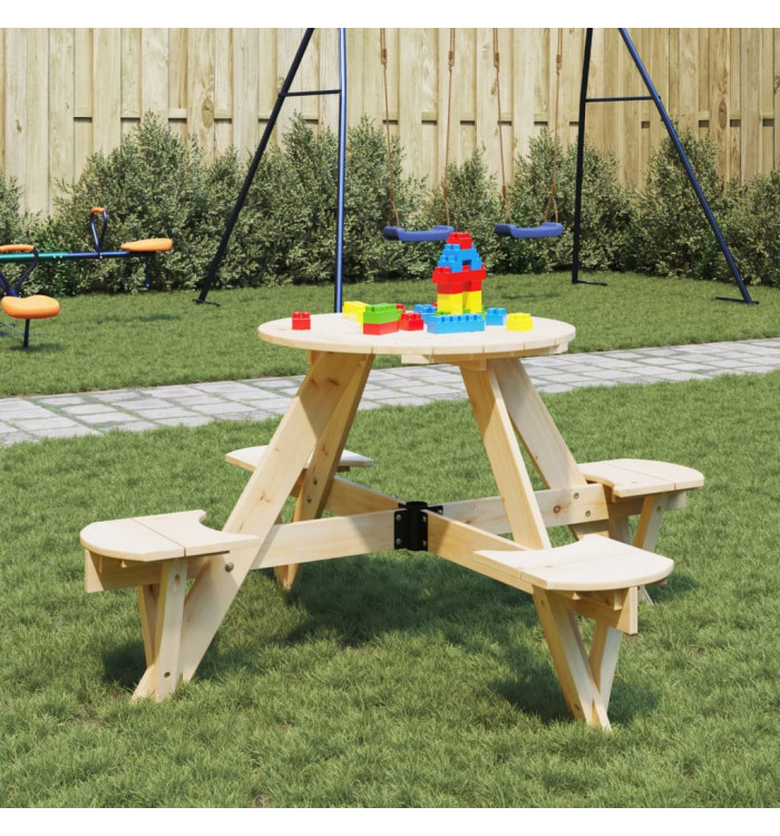 Table de pique-nique pour 4 enfants avec trou de parasol rond | Mobilier & Déco