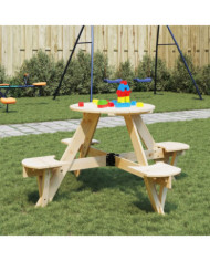 Table de pique-nique pour 4 enfants avec trou de parasol rond | Mobilier & Déco