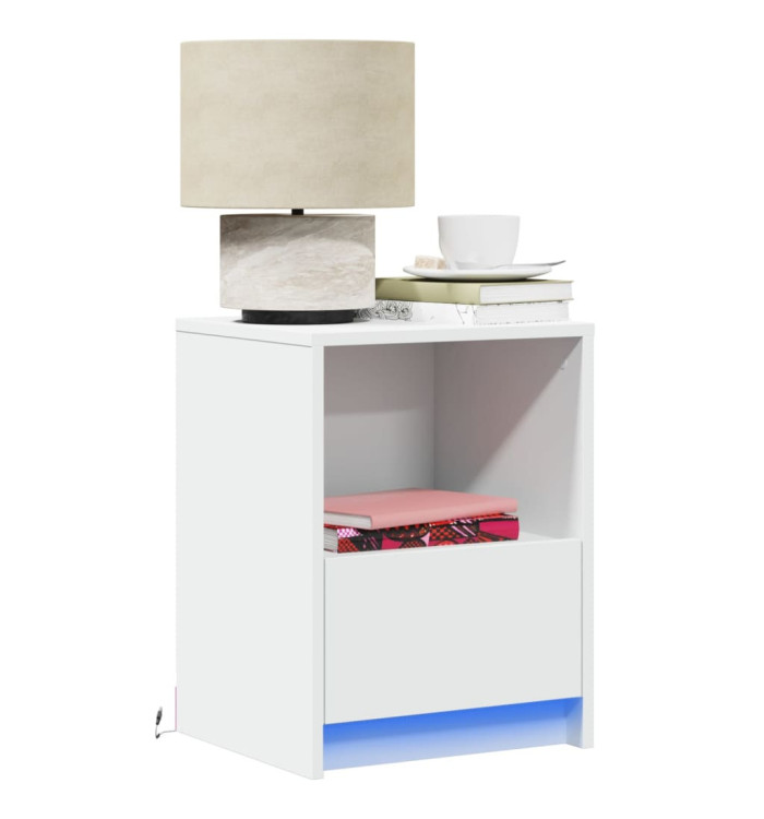Armoire de chevet avec lumières LED blanc bois d'ingénierie | Mobilier & Déco