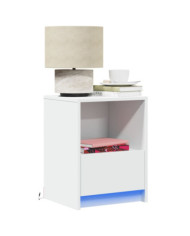 Armoire de chevet avec lumières LED blanc bois d'ingénierie | Mobilier & Déco