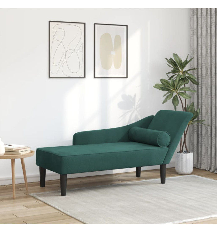 Chaise longue avec coussins vert foncé velours | Mobilier & Déco