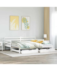Lit de jour avec gigogne et tiroirs sans matelas blanc 90x200cm | Mobilier & Déco