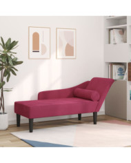 Chaise longue avec coussins rouge bordeaux velours | Mobilier & Déco