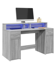 Bureau et lumières LED sonoma gris 140x55x91 cm bois ingénierie | Mobilier & Déco