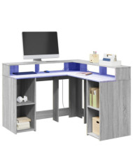 Bureau et lumières LED sonoma gris 130x130x91cm bois ingénierie | Mobilier & Déco