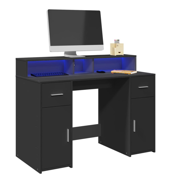 Bureau avec lumières LED noir 120x55x91 cm bois d'ingénierie | Mobilier & Déco