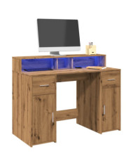 Bureau avec lumières LED chêne artisanal bois d'ingénierie | Mobilier & Déco