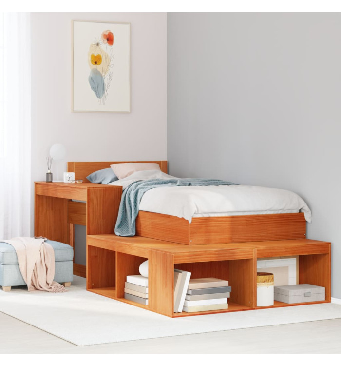 Table de chevet avec bureau cire marron bois de pin massif | Mobilier & Déco