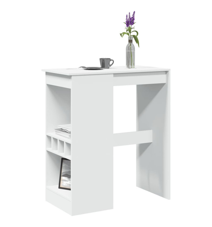 Table de bar avec étagères blanc bois d'ingénierie | Mobilier & Déco