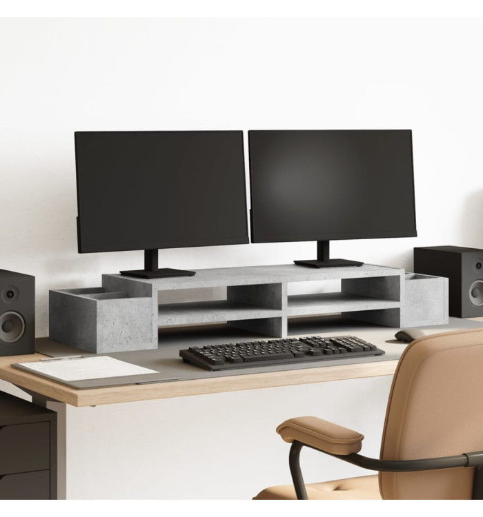 Support de moniteur avec rangement gris béton bois d'ingénierie | Mobilier & Déco