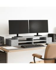 Support de moniteur avec rangement gris béton bois d'ingénierie | Mobilier & Déco