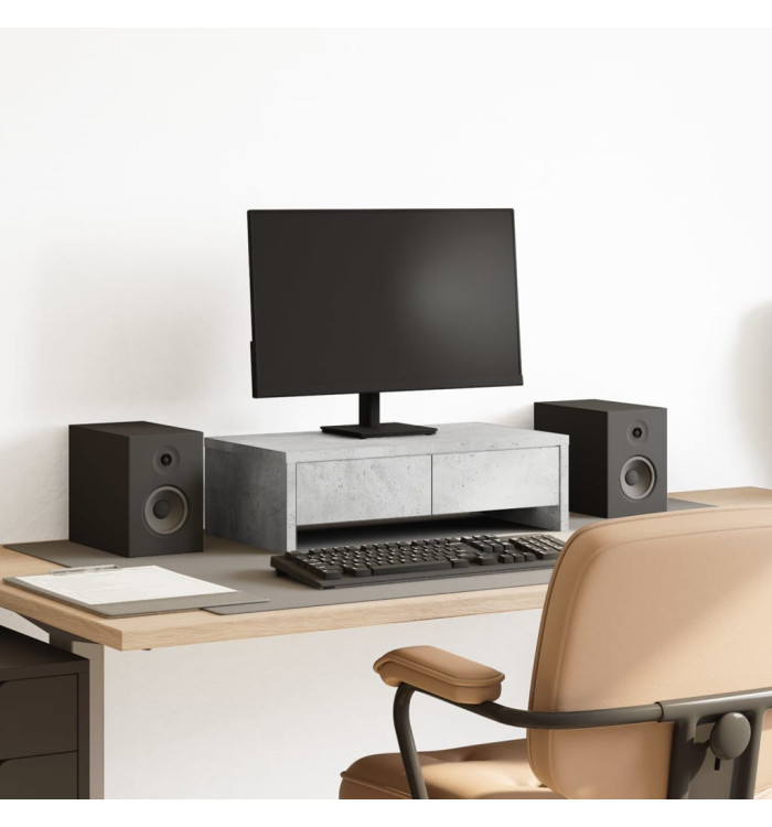 Support de moniteur avec tiroirs gris béton bois d'ingénierie | Mobilier & Déco