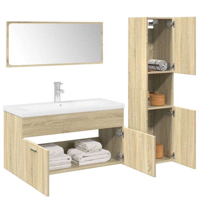 Ensemble de meubles de salle de bain 4 pcs chêne sonoma | Mobilier & Déco