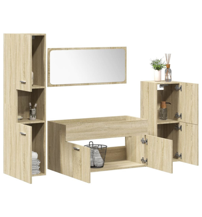 Ensemble de meubles de salle de bain 4 pcs chêne sonoma | Mobilier & Déco