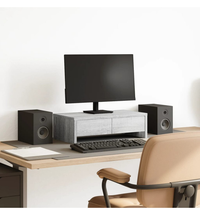 Support de moniteur avec tiroirs sonoma gris bois d'ingénierie | Mobilier & Déco