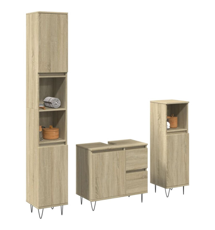 Ensemble de meubles de salle de bain 3 pcs chêne sonoma | Mobilier & Déco