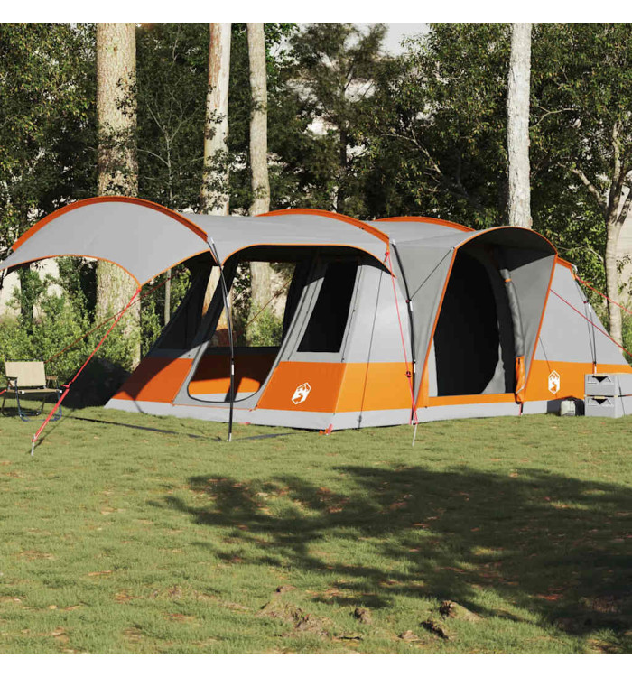 Tente de camping tunnel 5 personnes gris et orange imperméable | Mobilier & Déco