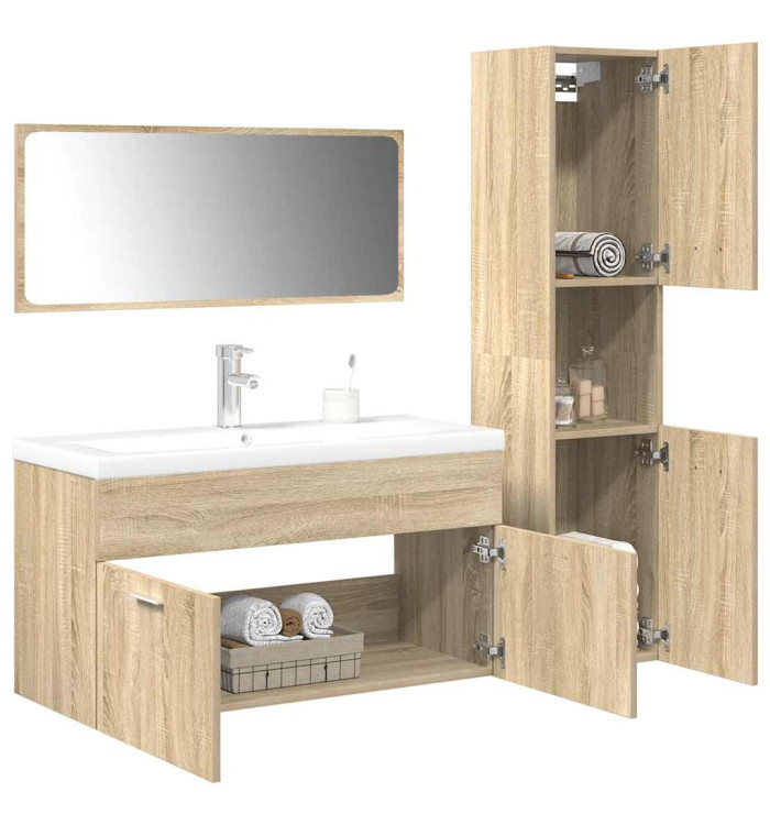 Ensemble de meubles de salle de bain 4 pcs chêne sonoma | Mobilier & Déco