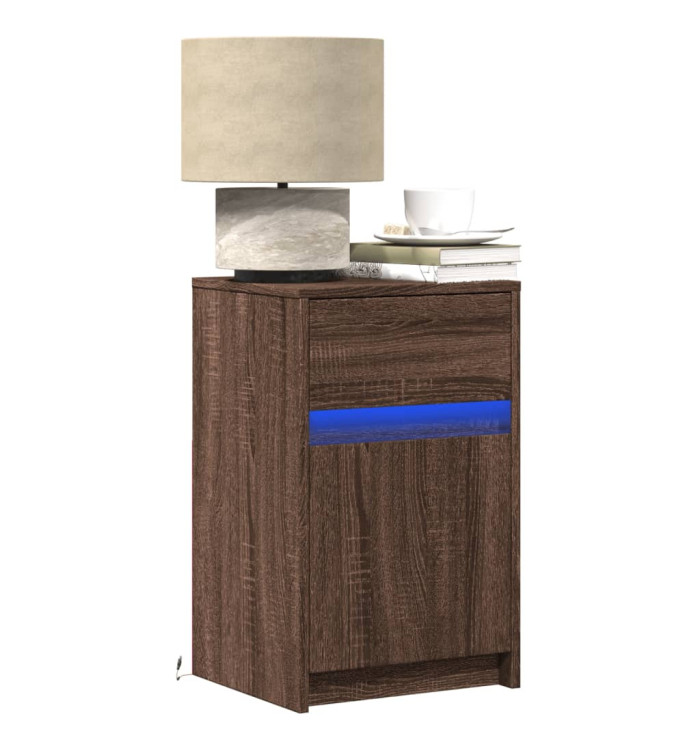 Armoire de chevet et lumières LED chêne marron bois ingénierie | Mobilier & Déco