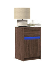 Armoire de chevet et lumières LED chêne marron bois ingénierie | Mobilier & Déco