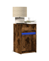 Armoire de chevet et lumières LED chêne fumé bois d'ingénierie | Mobilier & Déco