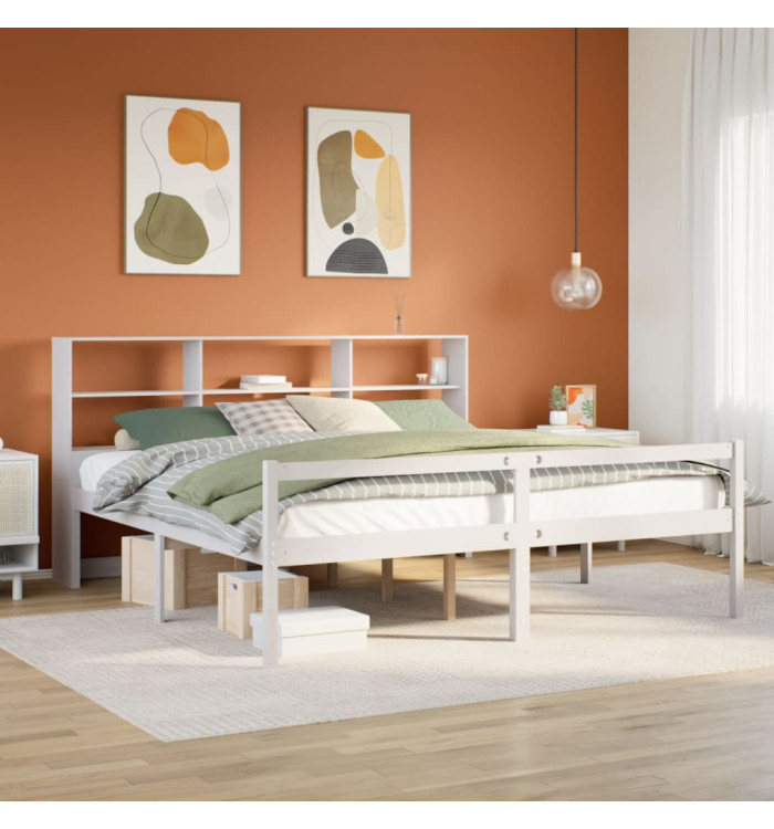 Lit bibliothèque sans matelas blanc 180x200 cm bois pin massif | Mobilier & Déco