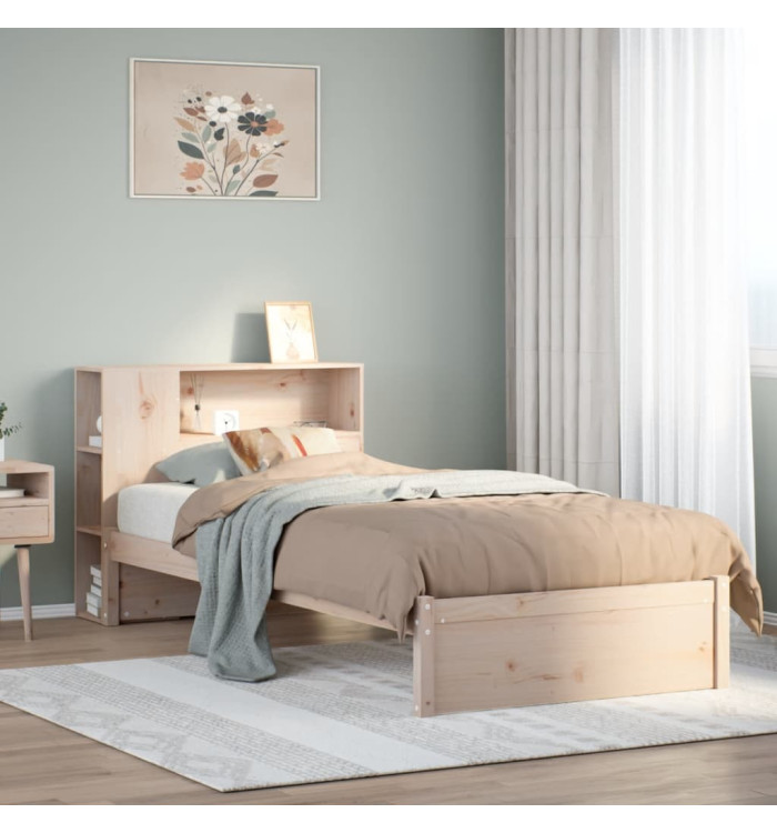 Lit bibliothèque sans matelas 90x190 cm bois de pin massif | Mobilier & Déco