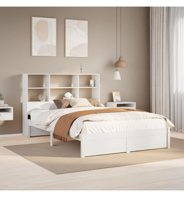 Lit bibliothèque sans matelas blanc 135x190 cm bois pin massif | Mobilier & Déco