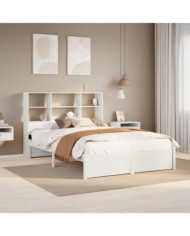 Lit bibliothèque sans matelas blanc 135x190 cm bois pin massif | Mobilier & Déco