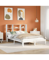 Lit bibliothèque sans matelas blanc 135x190 cm bois pin massif | Mobilier & Déco