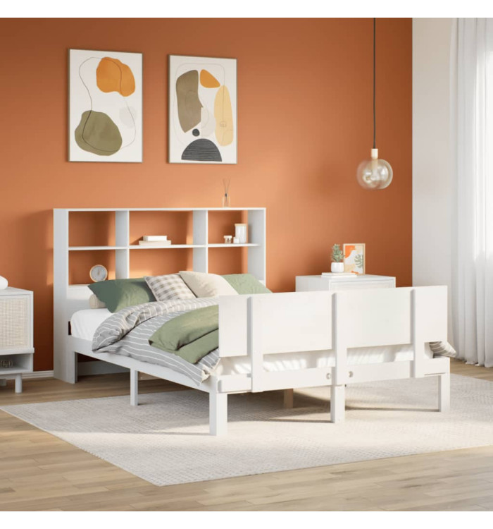 Lit bibliothèque sans matelas blanc 135x190 cm bois pin massif | Mobilier & Déco