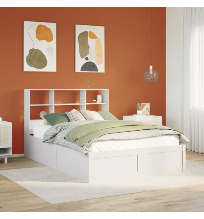 Cadre de lit sans matelas blanc 135x190 cm bois de pin massif | Mobilier & Déco
