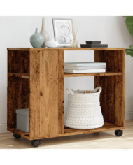Table d'appoint avec roues vieux bois bois d'ingénierie | Mobilier & Déco
