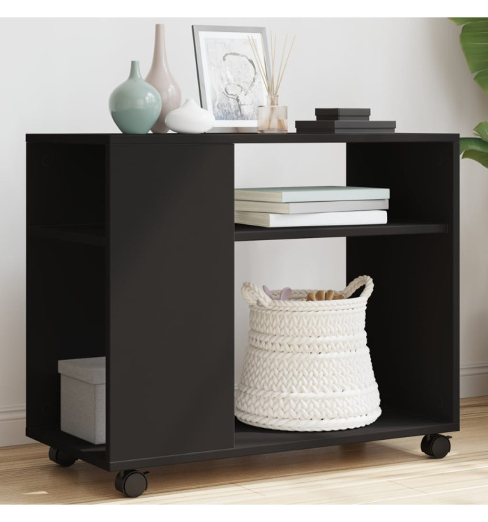Table d'appoint avec roues noir 70x35x60 cm bois d'ingénierie | Mobilier & Déco
