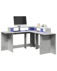 Bureau et lumières LED gris béton 152x152x91cm bois ingénierie | Mobilier & Déco